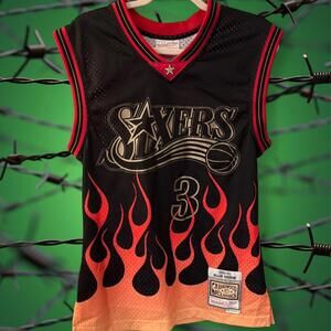 MITCHELL & NESS ALLEN IVERSON FLAMES 76ERS JERSEY SIZE S